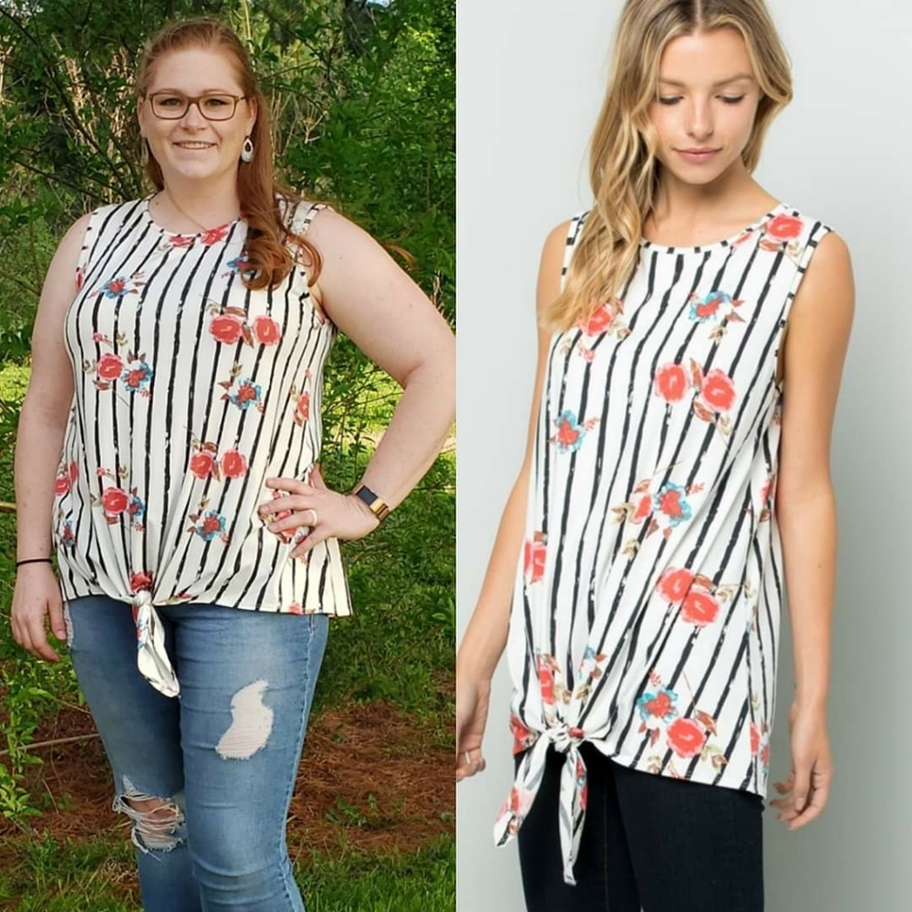 Women's sleeveless top with tie front detail